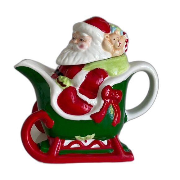 Rare Vintage 1990 Enesco Santa in Sleigh Teapot Designed by John Penchoff 7.5" - Picture 1 of 14